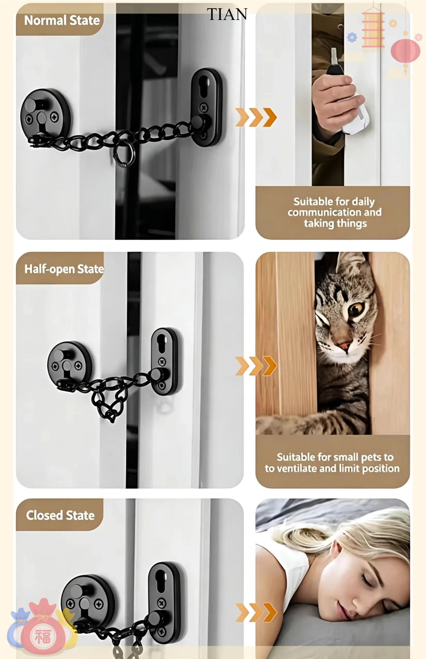 TIAN Kunci Pengaman Pintu Rant - Security Chain Door ulasan dan harga